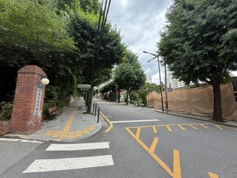 정문 앞 차도와 차량 진입 동선을 확인한 기록